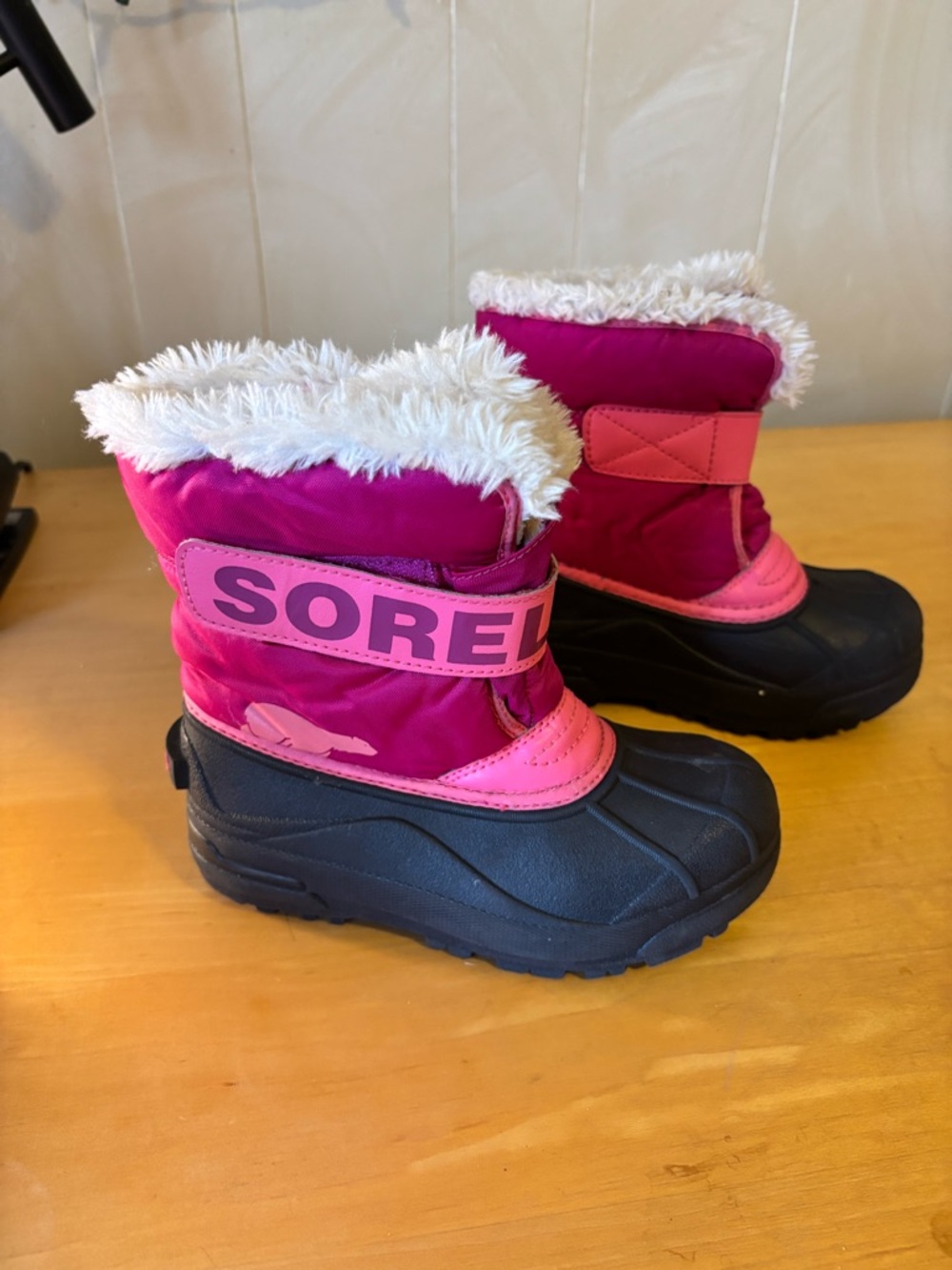 Sorel Pink Kids Snow Boots with Faux Fur Cuff - Size 13